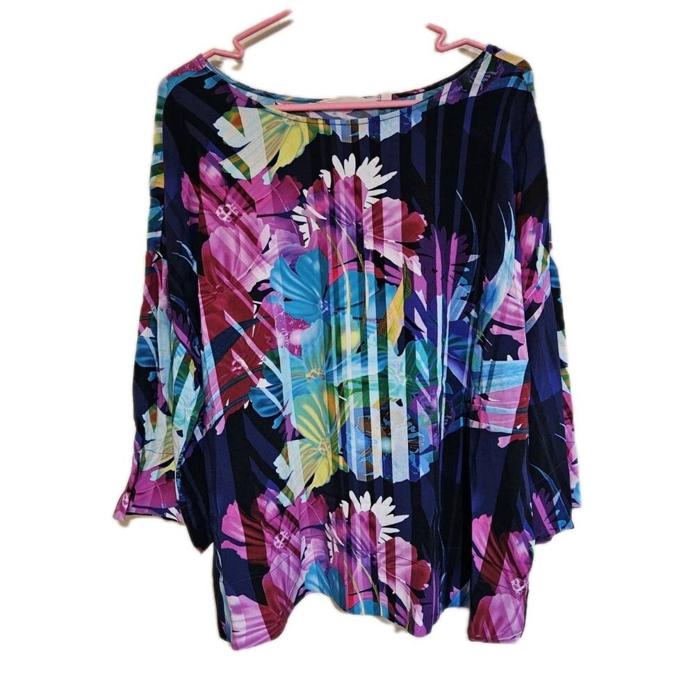 Soft Surroundings Mignon Top Womens Righteous Violet Floral Print Rayon Large